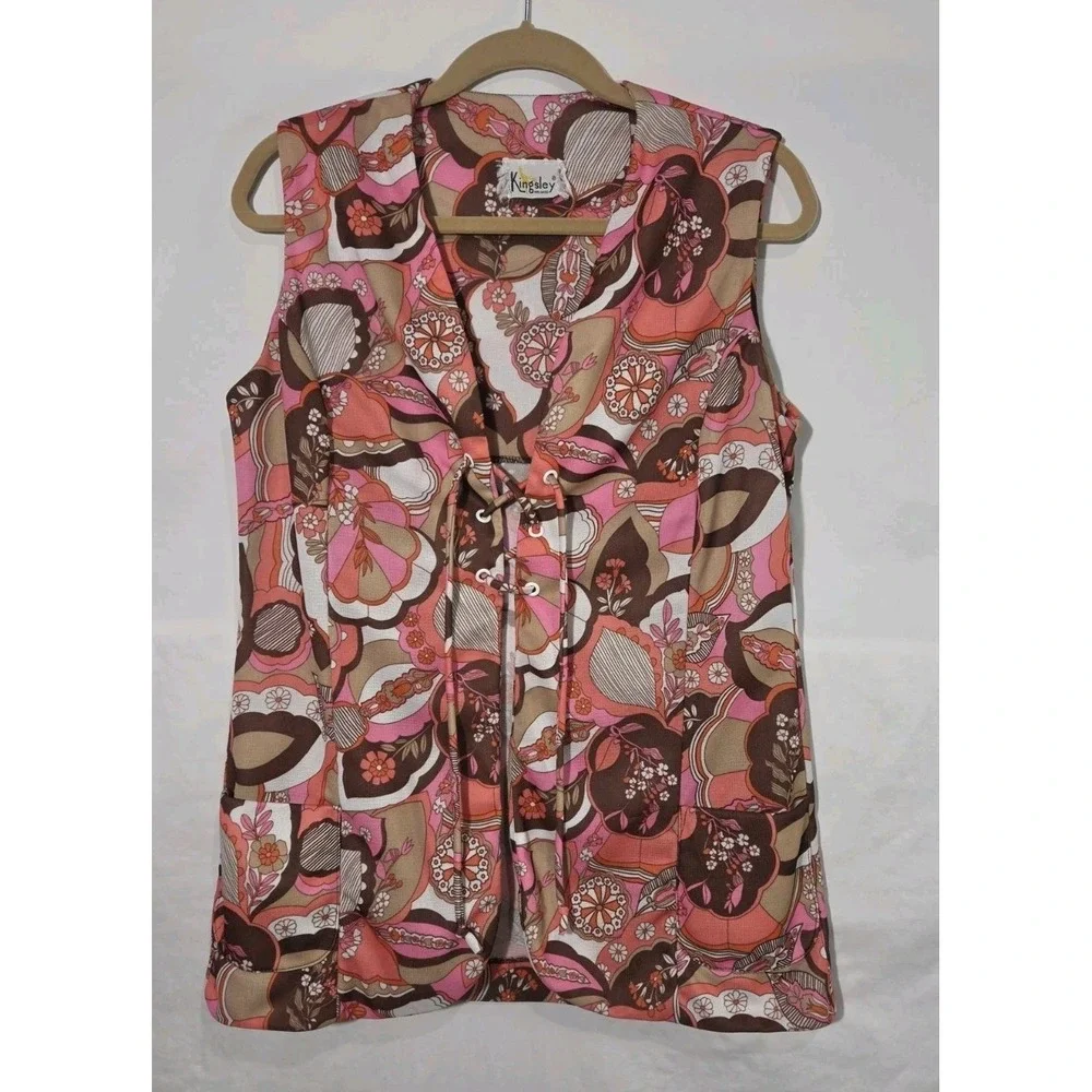 Vtg 70s Kingley Hippie Boho Lace‎ Up Vest Small Flower Child Retro Psychodelic
